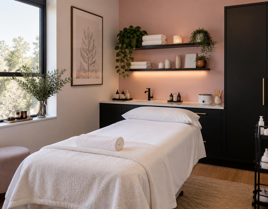 Private treatment room prepared for a guest at Dahomey Goddess Wax Studio
